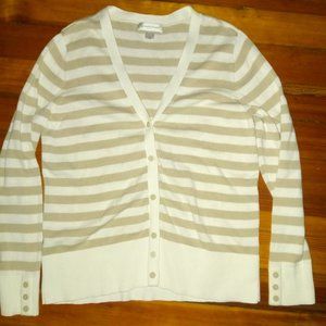 Tan & White Striped Cardigan - christopher banks - Large